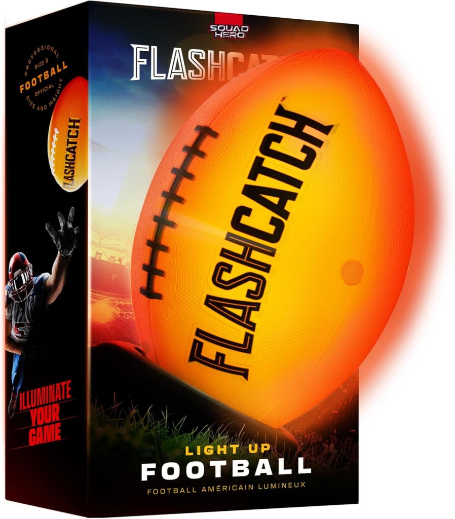 Light Up Football – Glow in the Dark Ball – NO 6 – Outdoor Sports Birthday Gifts for Boys 8-15+ Year Old – Kids Teenage Youth Easter Gift Ideas Activity – Boy Toys Stuff Ages 8 9 10 11 12 13 14 15